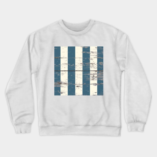 Preppy Woodgrain Beach Nautical Navy Blue and White Stripe Crewneck Sweatshirt by Tina